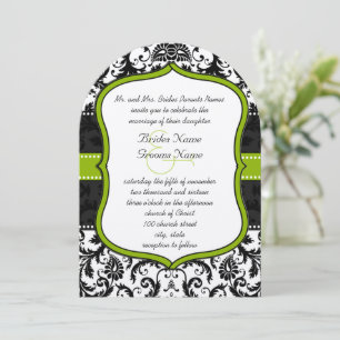 Foto Apple Green Black Vintag Damask Wedding Einladung