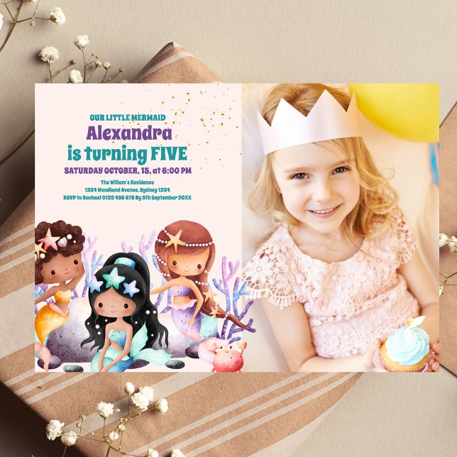 Foto Aqua Green Gold Kleine Meerjungfrau Geburtsta Einladung (Von Creator hochgeladen)