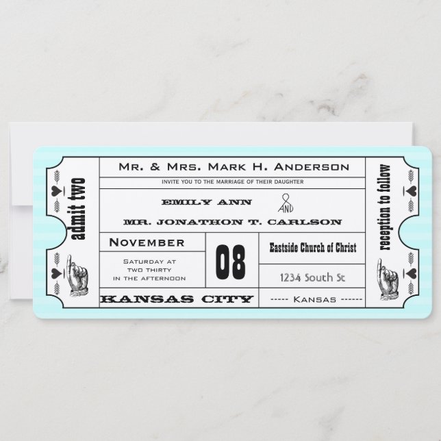 Foto Aqua Modern Typografy Ticket Wedding Einladung (Vorderseite)