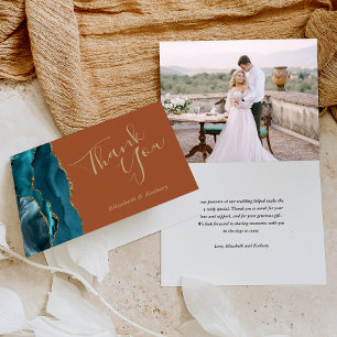 Foto Aquamarin Agate Gold Rust Hochzeit Vielen Dan Karte