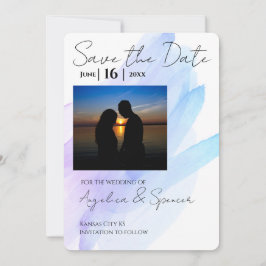 Foto Aquarell Modernes lila Blau Save the Date Einladung
