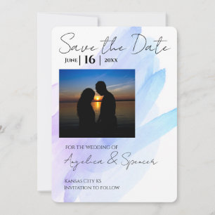 Foto Aquarell Modernes lila Blau Save the Date Einladung