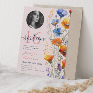 FOTO Aquarell Wildblumen Sweet 16 Blush Einladung