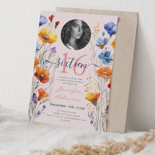 FOTO Aquarell Wildblumen Sweet 16 Blush Pink Einladung