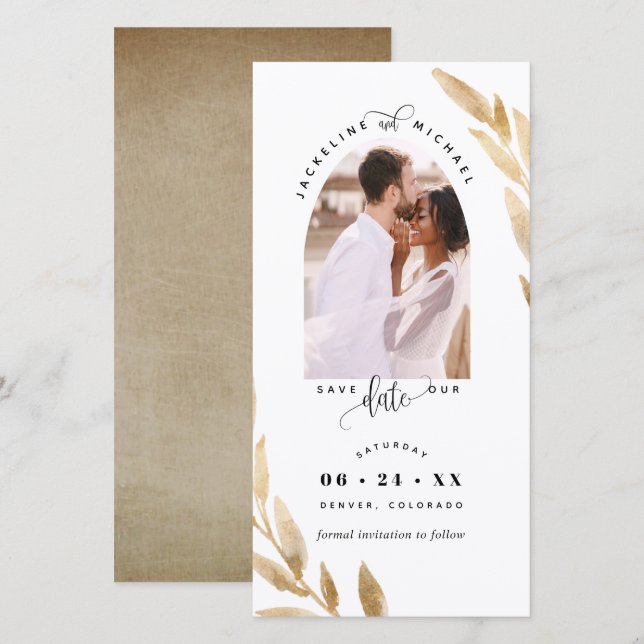 Foto Arch, Gold Wedding Save the Date Lesezeichen (Vorne/Hinten)