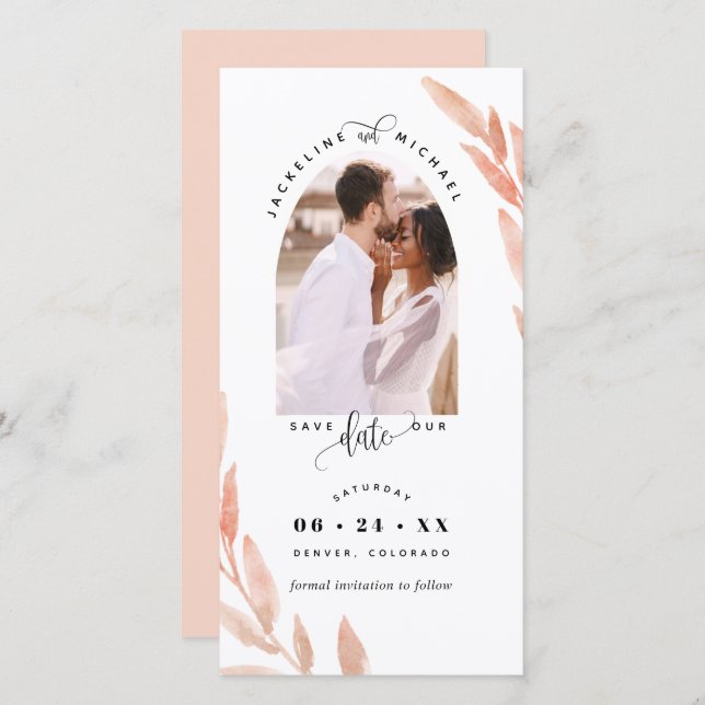 Foto Arch, Peach Wedding Save the Date Lesezeichen (Vorne/Hinten)