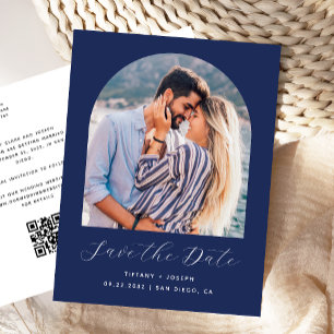 Foto-Arch-QR-Code Navyblau Save-the-Date-Karte Postkarte