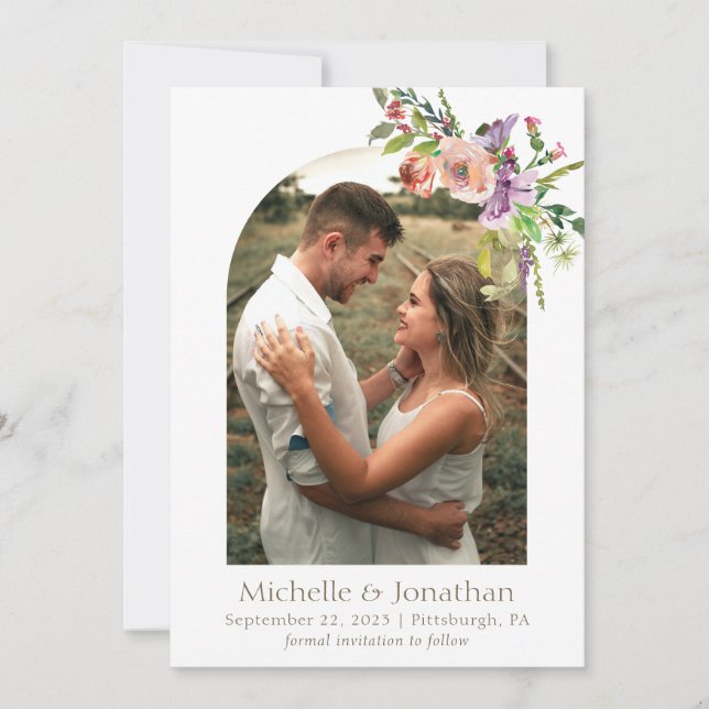 Foto Arch Trendy Sage Green Boho Blume Hochzeit Save The Date (Vorderseite)