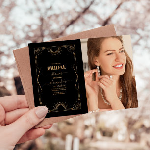 Foto Art Deco Bridal Schwarz und Gold Einladung