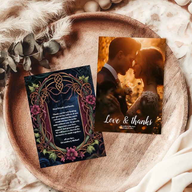 Foto Art Nouveau floral Gothic Halloween Hochzeit Dankeskarte (Von Creator hochgeladen)