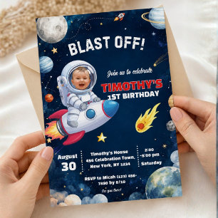 Foto Astronaut Weltraum Rakete Geburtstag Einladung