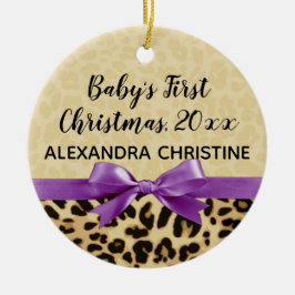 Foto auf Back Girl Babys First Christmas Leopard Keramik Ornament