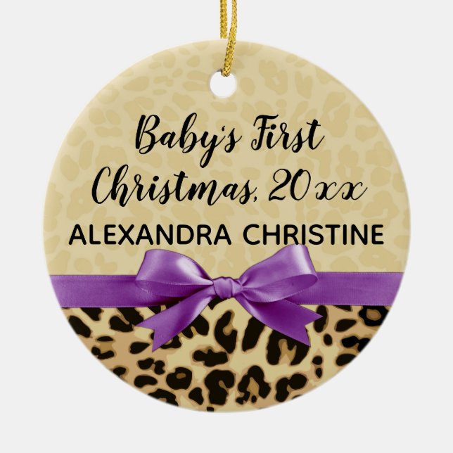 Foto auf Back Girl Babys First Christmas Leopard Keramik Ornament (Vorne)