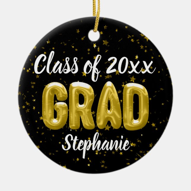Foto auf Back Gold Balloons Senior Abschluss Keramik Ornament (Vorne)