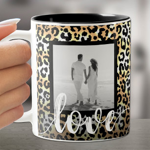Foto auf der Liebe Leopard Print Zweifarbige Tasse