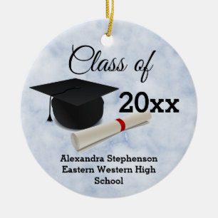 Foto auf der Rückseite Graduation Cap Diploma Blue Keramik Ornament