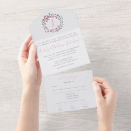 Foto auf der Rückseite Pink Peony Wreath Simple Mo All In One Einladung