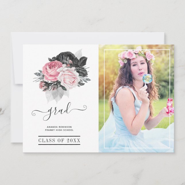 Foto aus rosa und schwarzblütigem Abschluss Ankündigung (Vorderseite)