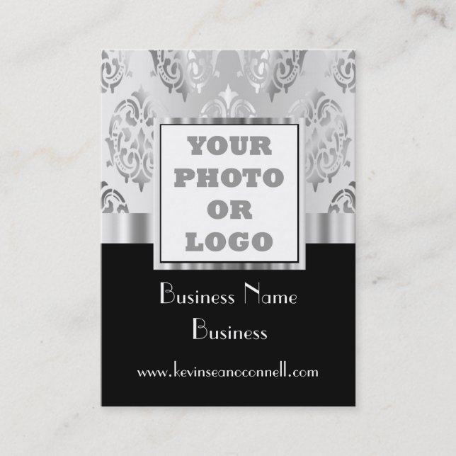 Foto aus schwarzem und grauem Damast Visitenkarte (Vorderseite)