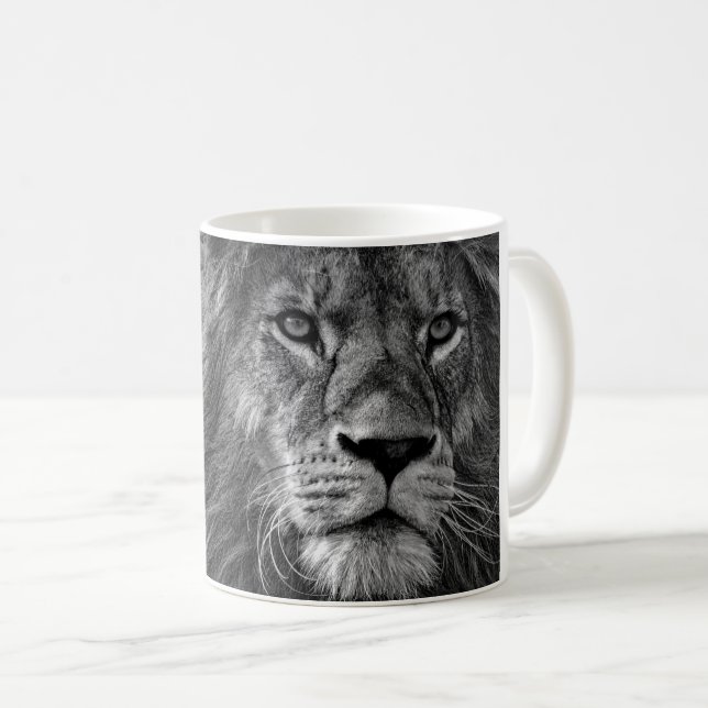 Foto aus schwarzem und weißem Lion Kaffeetasse (VorderseiteRechts)