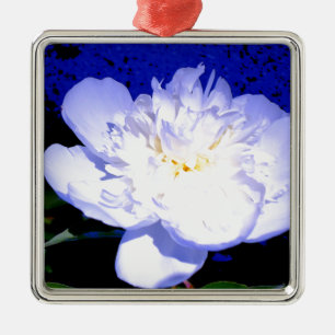 Foto aus weißem und lila Peony Silbernes Ornament