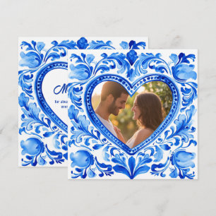 💙 Foto Azulejo-Herz-Dankeschön-Kachel Dankeskarte