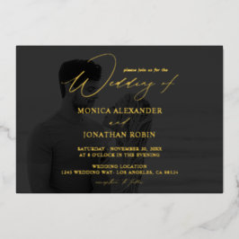 Foto B&W Modernes Horizontal 4 Wedding Full Dunkel Folieneinladung