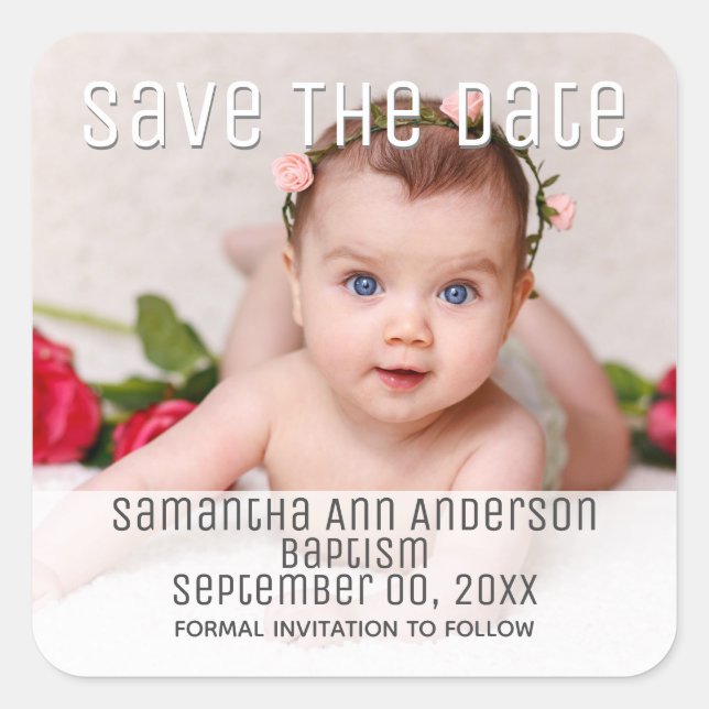 Foto Baby Ankündigung DIY Save the Date Quadratischer Aufkleber (Vorderseite)