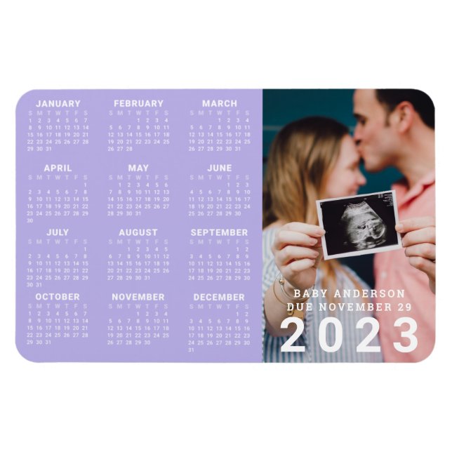 Foto Baby Ankündigung Fällig im Kalender 2023 Magnet (Horizontal)