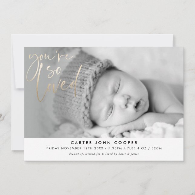 FOTO BABY ANKÜNDIGUNG Sie sind so geliebt Gold (Vorderseite)