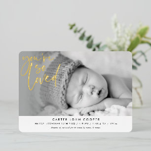 FOTO-BABY-ANKÜNDIGUNG süß du bist so geliebt gold Folieneinladung