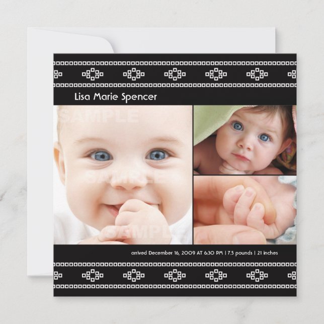 Foto Baby Black Bandhini Geburtserklärung Ankündigung (Vorderseite)