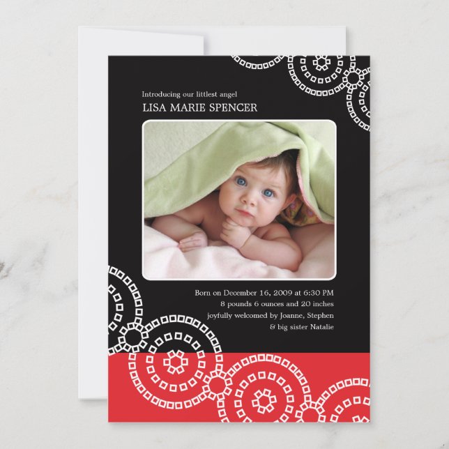 Foto Baby Black Bandhini Geburtserklärung Ankündigung (Vorderseite)