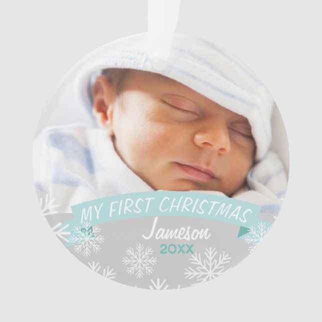 Foto | Baby Boy Erste Weihnachten Ornament (Vorderseite)