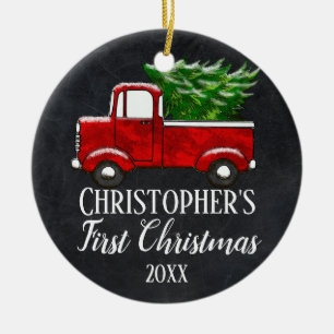 Foto Baby Boy's First Christmas Vintag Truck Keramik Ornament
