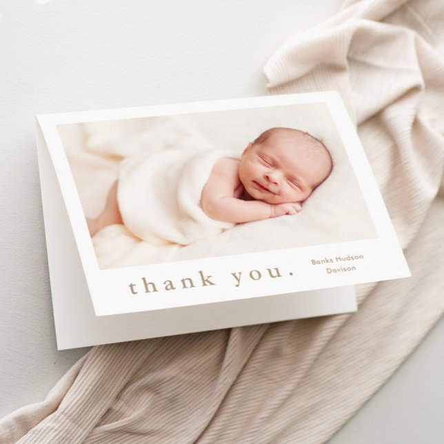 Foto Baby Dankeskarte (Simple typography gender neutral baby photo thank you card.)