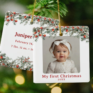 Foto Baby Erstes Weihnachten Vintage Botanik Keramikornament