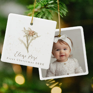 Foto Baby First Christmas Edelweiss Floral Keramikornament