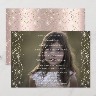 Foto Baby Girl Boy Birthday Rose Gold Confetti Einladung