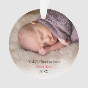 Foto Baby Girl Pink Babys Erste Weihnachten Ornament