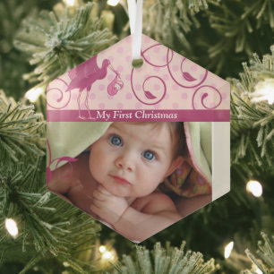 Foto Baby Girl Tiny T-Shirt Ornament 1. Weihnachte Aus Glas