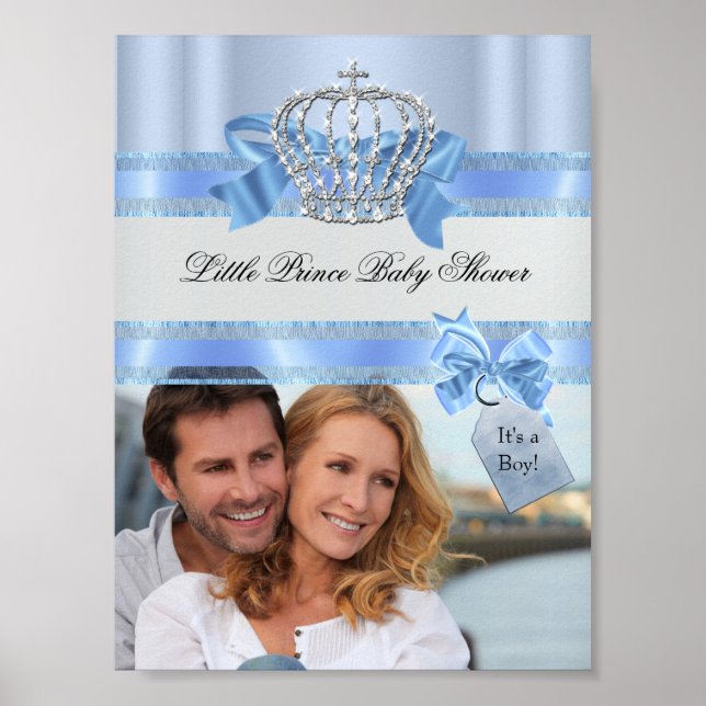 Foto Baby Shower Boy Blue Little Prince Crown hinz Poster (Vorne)