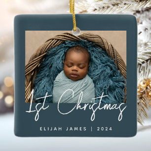 Foto Baby's First Christmas Aquamarin Blue White Keramikornament