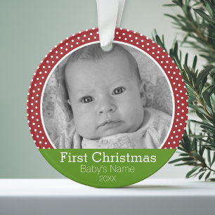 Foto Baby's First Christmas green/red polka Punkte Ornament