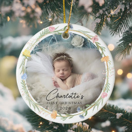 Foto Baby's First Christmas - Niedlicher Blumenkra Keramik Ornament