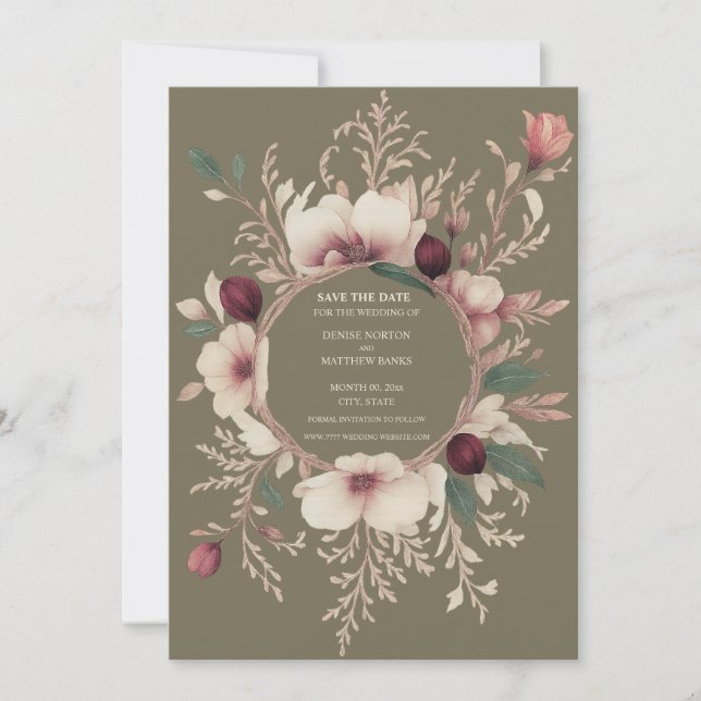 Foto Back Olive and Creme Floral Save The Date (Vorderseite)