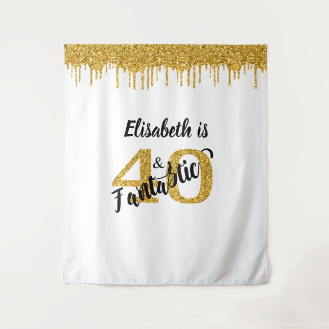 Foto Backdrop Stand 40 und Fantastic Party Gold Wandteppich (Vorderseite)