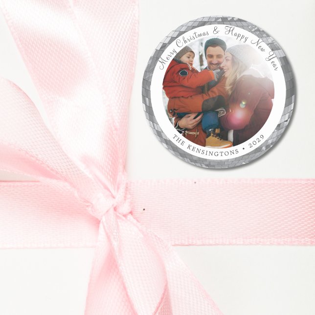 Foto-Ball-Aufkleber für benutzerdefinierte Familie Runder Aufkleber (Custom Family Photo Disco Ball Sticker with Text)