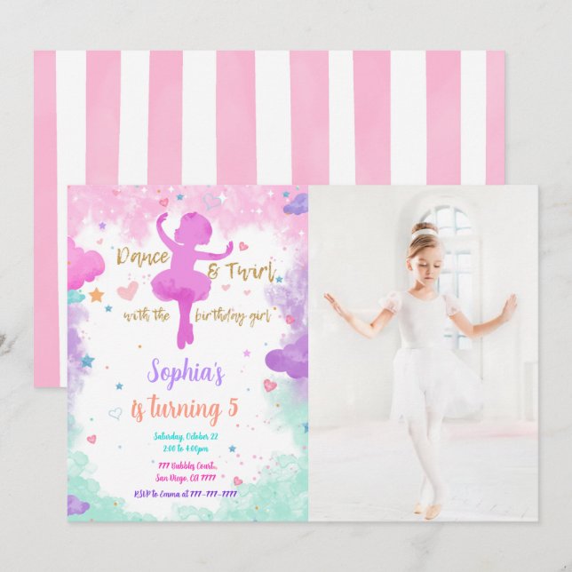 Foto Ballerina Einladung (Vorne/Hinten)