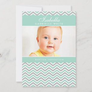 FOTO BAPTISM INVITATION: süße Zickzack Minze Einladung